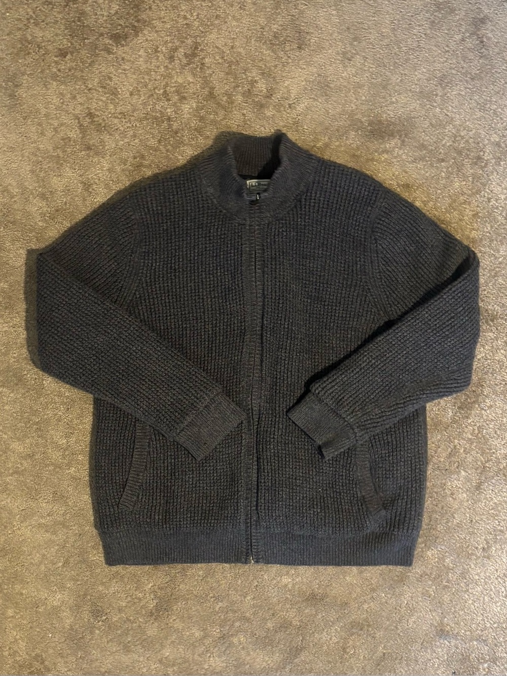 L.L.Bean Men’s Gray Solid Knit Mock Neck Full Zip Heavy Sweater w/ Pockets XL